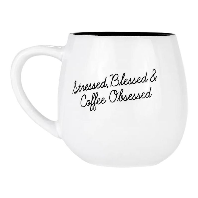 Amici Home Stressed, Blessed, & Coffee Obsessed Ceramic Round Coffee Mug, Latte, Tea, and Hot Chocolate Cups, Black Letters on White,20-Ounce, 2 of 6