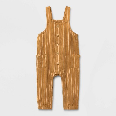 Image of Baby Dungarees Striped Uni Romper - Cat & Jack™ Light Brown 0-3M