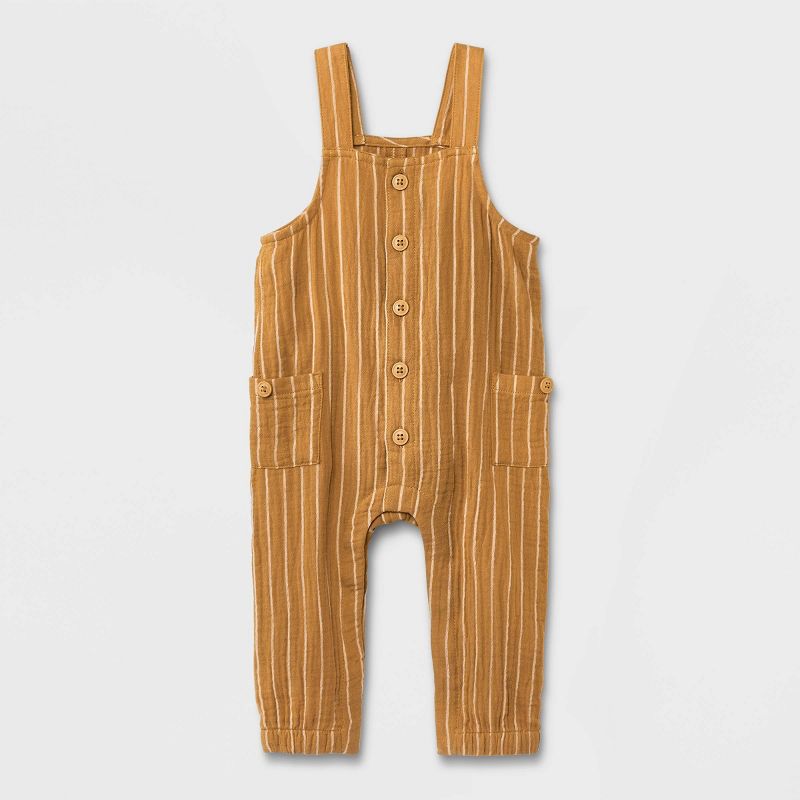 Baby Dungarees Striped Uni Romper - Cat & Jack™ Light Brown, 1 of 5