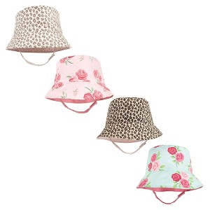 Hudson Baby Infant Girl 4Pc Sun Protection Hat, Blush Rose Leopard Mint Floral Leopards, 0-12 Months - 1 of 3