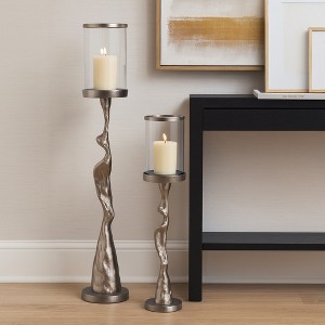 Tall Candle Stand Holder for Pillar Candles - Sculptural Candle Holder for Mantel, Centerpieces, or Home Decor Accent - Set of 2, 30", 21", Silver - 1 of 4