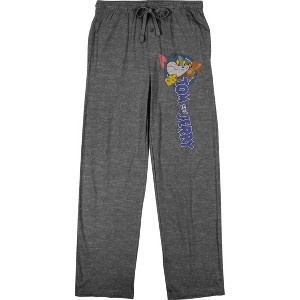 Tom and Jerry Classic Cartoon Characters Men's Charcoal Grey Sleep Pajama Pants - 1 of 3