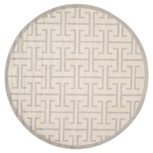 Ivory/Light Gray Geometric Loomed Round Area Rug - (7