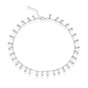 Bella Silver Sterling Silver Beaded Dangling Charms Anklet - White - 1 of 3
