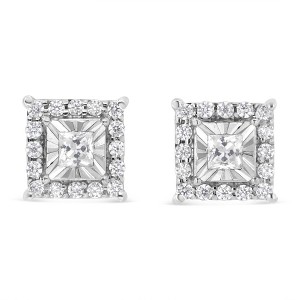 Haus of Brilliance Silver 1/4 Cttw Princess and Round Cut Diamond Halo Stud Earrings - 1 of 4