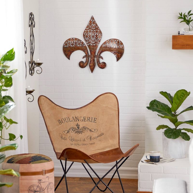 Metal Fleur De Lis Wall Decor with Perforated Details Brown - Olivia &#38; May, 2 of 12