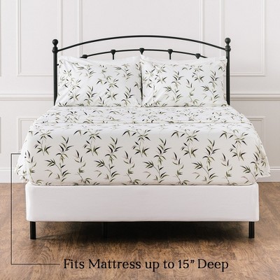 Queen White Bamboo Print Microfiber Sheet Set