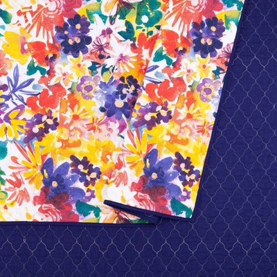Vibrant Floral Cotton Twin Quilt Set in Purple and Yellow