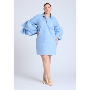 ELOQUII Women's Plus Size Poplin Ruffle Sleeve Dress - 1 of 4