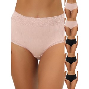 INSPIRE CHIC Women's High Waist Tummy Control Comfortable Lace Trim Ribbed Briefs 6 Packs - 1 of 4
