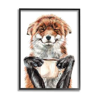 Stupell Industries Happy Fox with Coffee Framed Giclee Art
