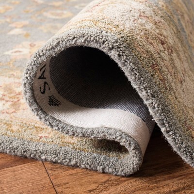 Blue and Beige Handmade Wool Tufted Square Rug, 6' x 6'