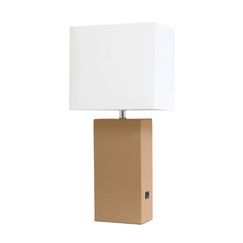 21 Lexington Leather Base Modern Home Decor Bedside Table Lamp With Usb  Charging Port And Fabric Shade - Lalia Home : Target