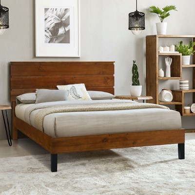 CAVINAS King/Queen/Full Size Solid Wood Platform Bed Frame with Three-Piece Headboard Design,No Box Spring Needed