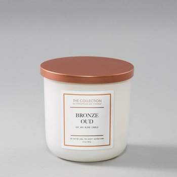 2-Wick White Glass Bronze Oud Lidded Jar Candle 12oz - The Collection by Chesapeake Bay Candle
