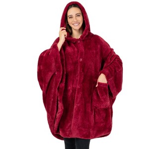 PAVILIA Fluffy Angel Wrap Hooded Blanket for Women Adult, Wearable Cozy Wrap Throw Faux Shearling Shawl Cape - 1 of 4
