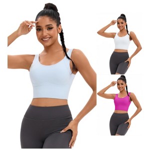 INSPIRE CHIC 3 Pcs Women's Full Coverage Deep V-Back Workout Fixed Cup Comfort Sports Bras - 1 of 4