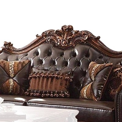 Versailles Cherry Faux Leather Tufted Sofa with Pillows