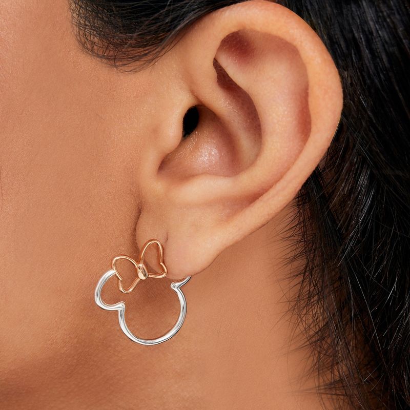 Disney Womens Minnie Mouse Sterling Silver Outline Hoop Earrings, 2 of 6