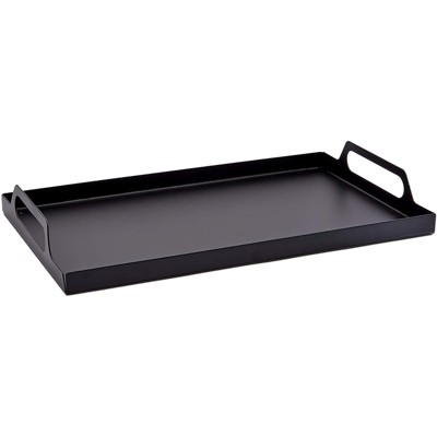 Black Metal Rectangular Serving Tray with Handles