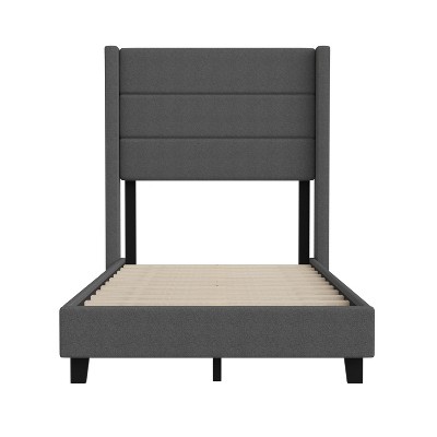 Twin Wood Frame Bed with Tufted Linen Upholstered Headboard