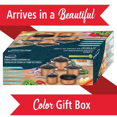 9-Piece Non-Stick Copper Aluminum Cookware Set with Glass Lids