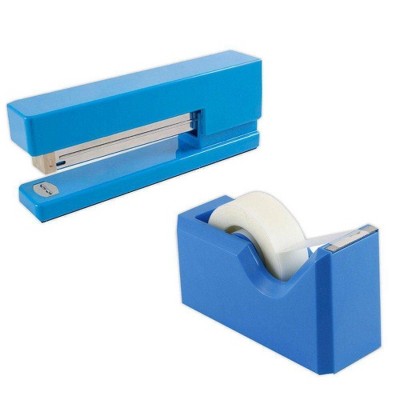 JAM Paper Stapler & Tape Dispenser Desk Set Blue