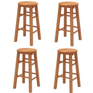Tangkula 24-Inch Outdoor Wood Bar Stools Set of 4 w/ Round Seat Footrest for Garden - 1 of 4