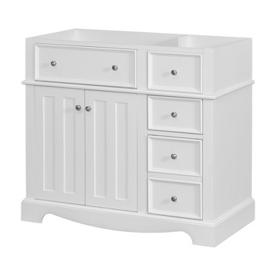 Vynxaria 36" White Freestanding Bathroom Storage Cabinet with Drawers and Adjustable Shelf,Not Include Basin Sink