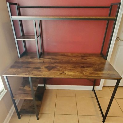 Nost & Host Computer Home Office Desk With Metal Frame, Stand, Under Desk  Storage Shelves, And Working Table For Small Bedroom Space, Rustic Brown :  Target