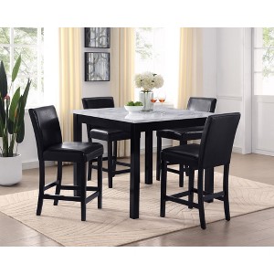 5-Piece Counter Height Dining Set with Faux Marble Table and 4 Upholstered Chairs - 1 of 4