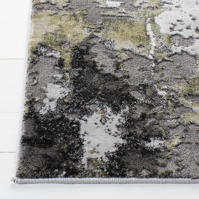 Grey and Green Abstract Hand-knotted 4' x 6' Area Rug
