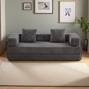 Multi-Functional Corduroy Floor Sofa Bed with Pillow & Armrest - 1 of 4