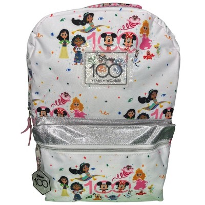 Disney 100 Nylon Pink & White Backpack 16" School Bookbag for Girls ages 3+