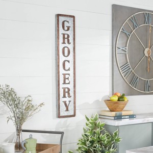 Farmhouse Metal Sign Wall decor Brown/Gray - Olivia & May: Iron "GROCERY" Vertical Panel - 1 of 4