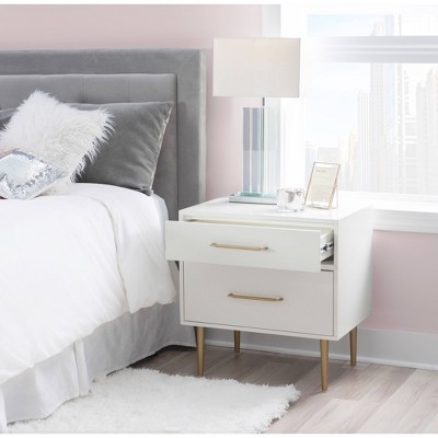 White and Gold 2-Drawer Nightstand with Sleek Design