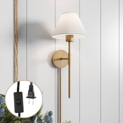 Millie 21&quot; Brass Plug-In Wall Sconce with Cotton Shade