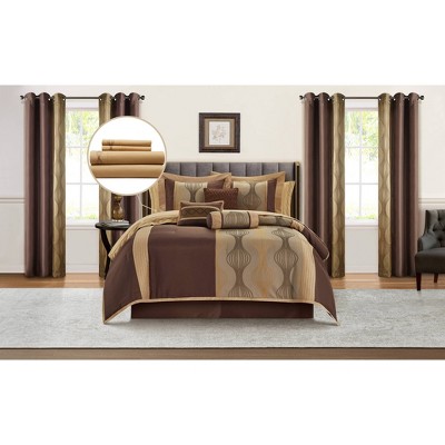 California King Brown Microfiber 15-Piece Comforter Set