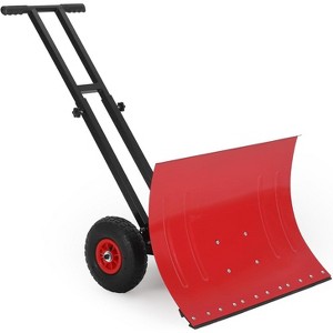 COZONY Heavy Duty Snow Shovel with Wheels, Metal Snow Pusher with Angled Blade & Adjustable Handle for Driveway, Sidewalk, Pavement & Doorway - 1 of 4