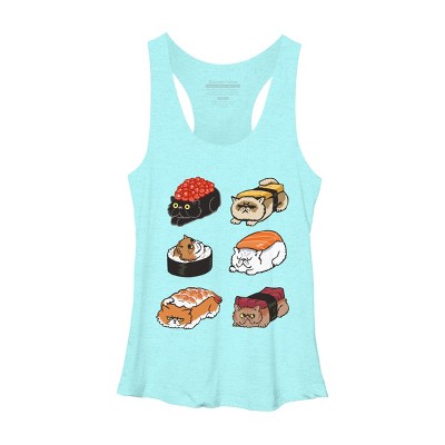 Women's Design By Humans Sushi Persian Cat By huebucket Racerback Tank Top