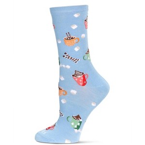 Memoi Women's Hot Cocoa Bamboo Crew Socks Light Blue 9-11 - 1 of 3
