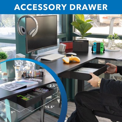 Large Black Adjustable Height L-Shaped Standing Desk with Drawer