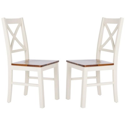 Akash White and Natural Wood Cross Back Dining Side Chair Set