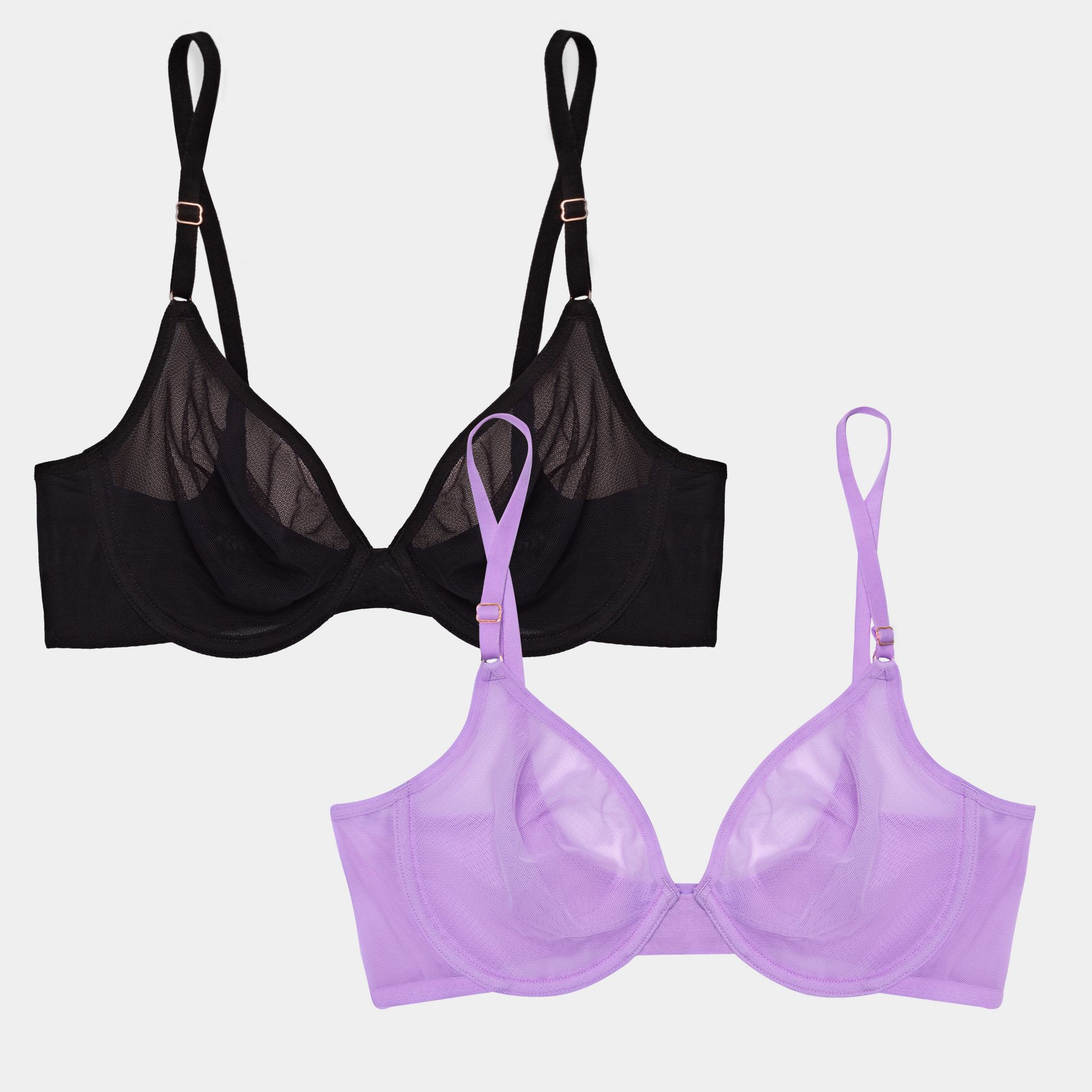 Smart & Sexy Sheer Mesh Demi Underwire 2 Pack Wisteria / Black Hue 36C