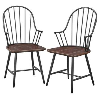 Set of 2 Milo Windsor Metal with Wood Seat Dining Armchairs Black/Espresso Brown - Buylateral