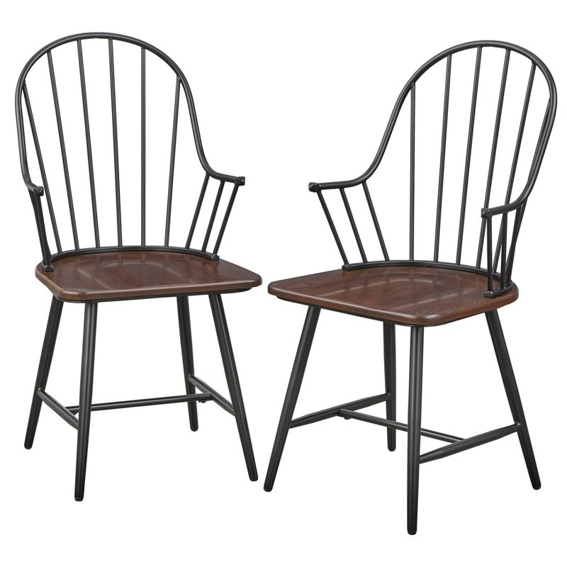 Set of 2 Milo Windsor Metal with Wood Seat Dining Armchairs Black/Espresso Brown - Buylateral, 1 of 7