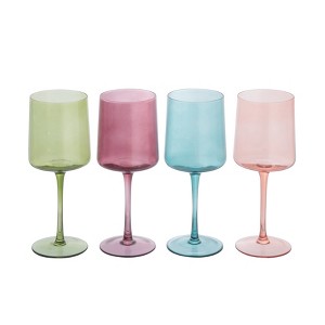 Storied Home Hand Blown Stemmed Wine Glasses, 14 Ounces, 4 Assorted Colors - 1 of 4