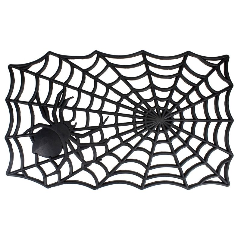 Northlight Black Spider Web Rectangular Halloween Doormat 18" x 30", 1 of 6