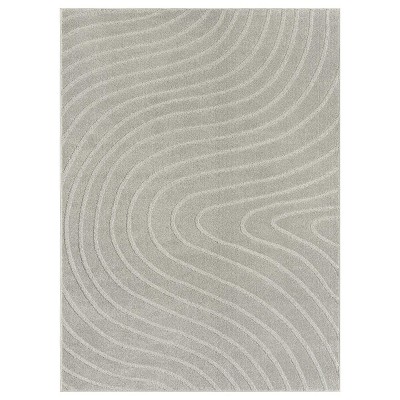 Gray Modern Geometric Wave Stain-Resistant Area Rug