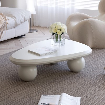 Vynxaria Cloud Coffee Table with 3 Ball Legs Modern Wooden Accent Center Table Unique Accent Table for Small Spaces